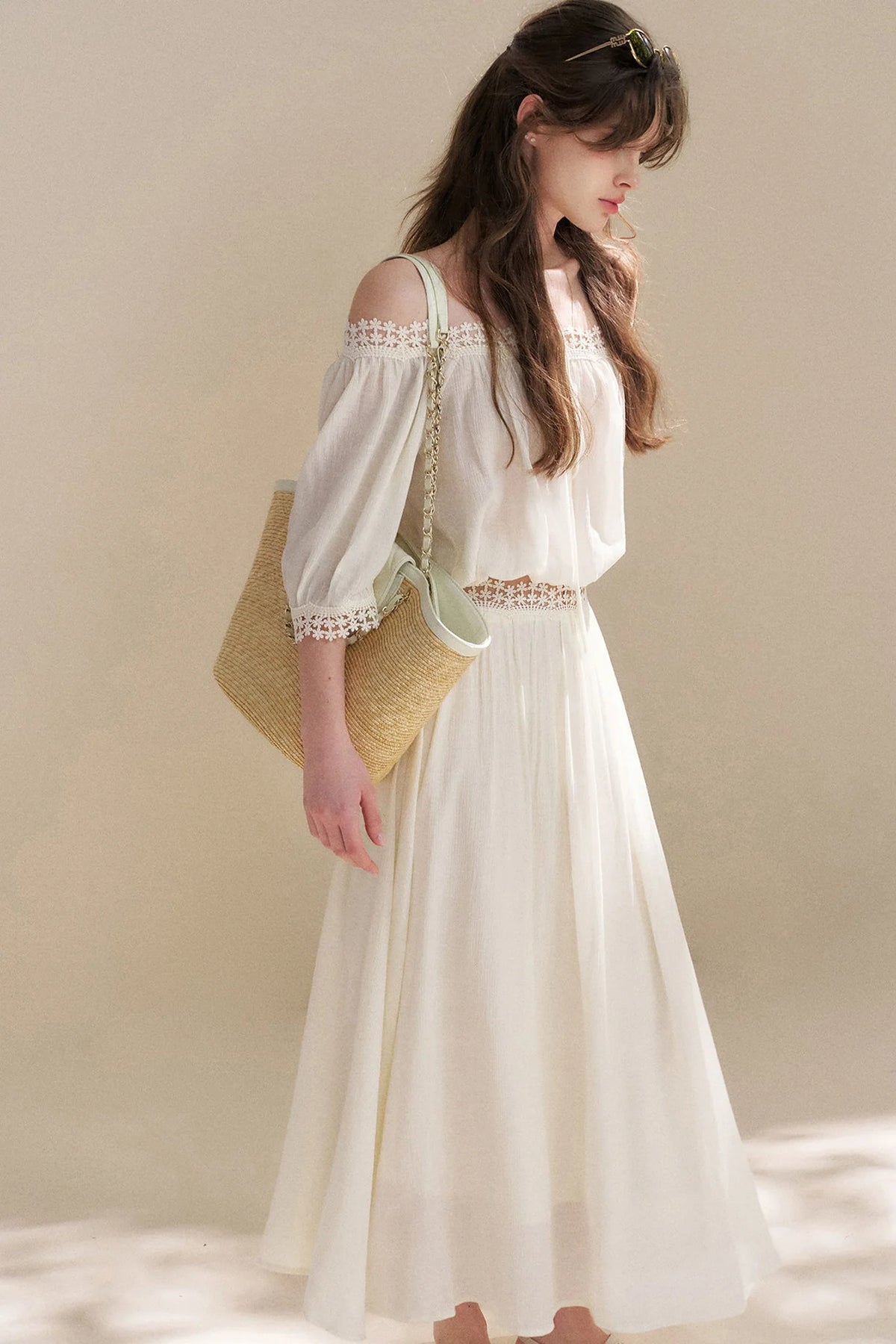 Irregular French Lace Off-Shoulder Set-Up