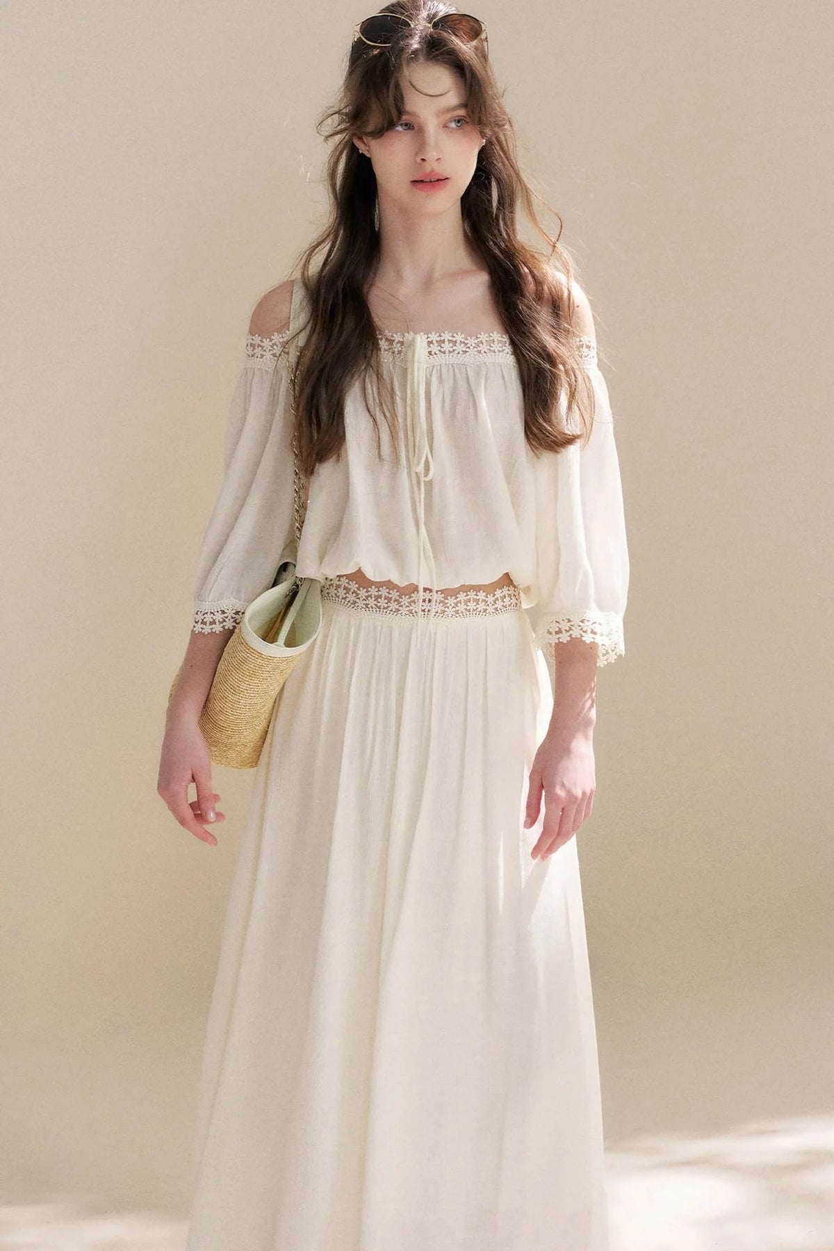 Irregular French Lace Off-Shoulder Set-Up