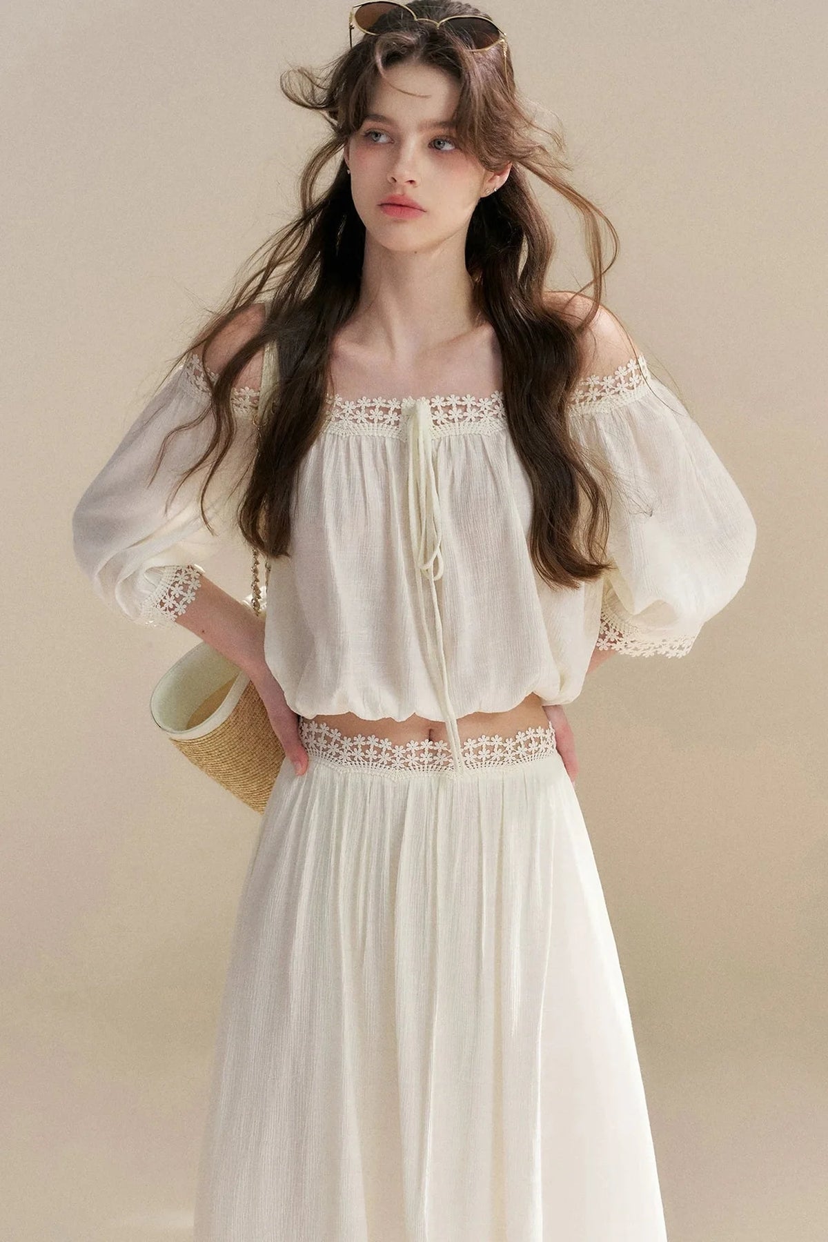 Irregular French Lace Off-Shoulder Set-Up