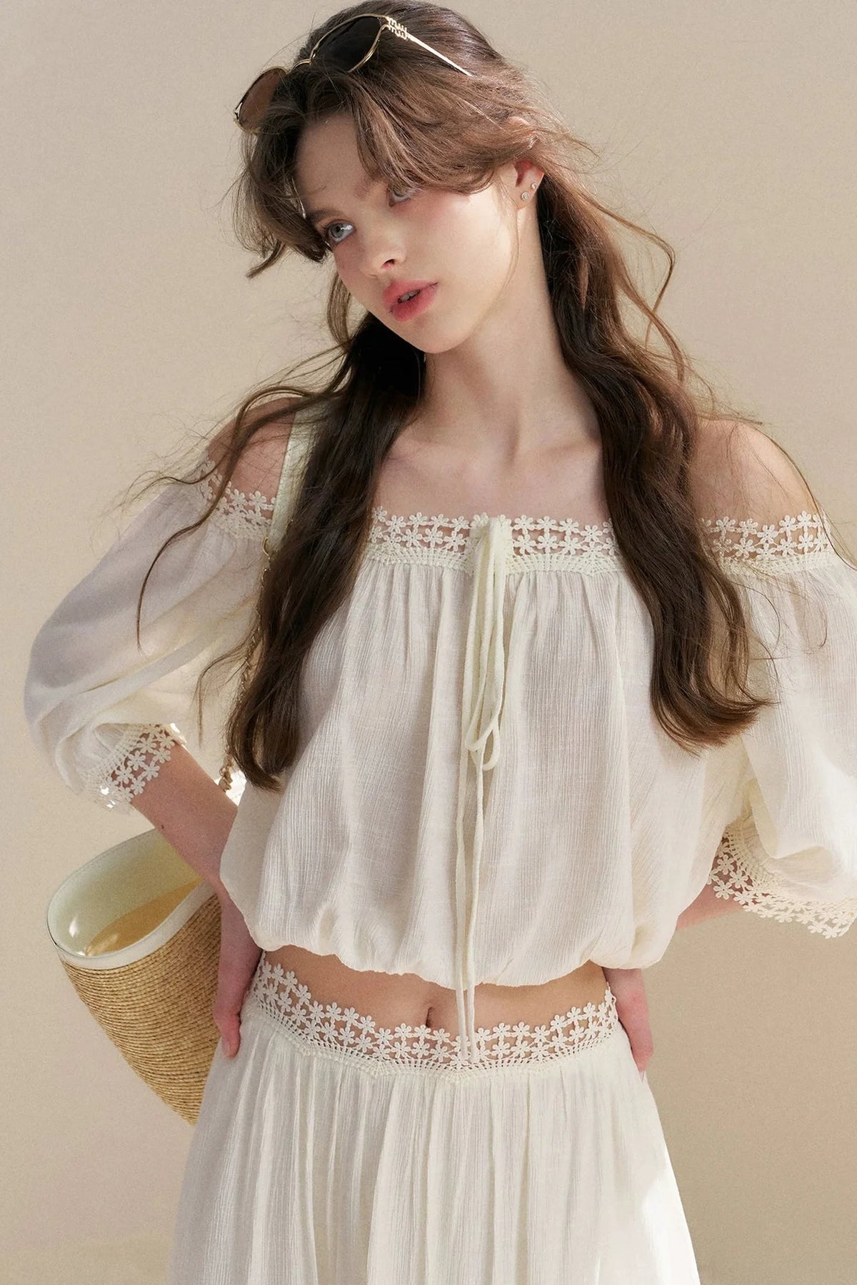 Irregular French Lace Off-Shoulder Set-Up
