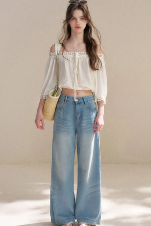 Irregular French Lace Off-Shoulder Set-Up