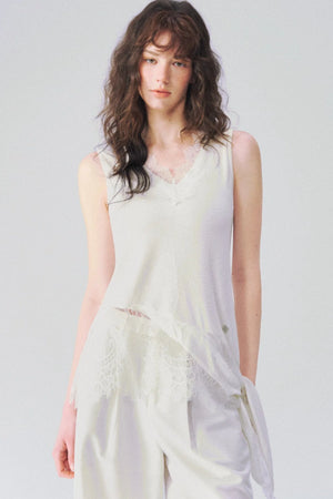 Irregular Hem Lace V-Neck Sleeveless Top
