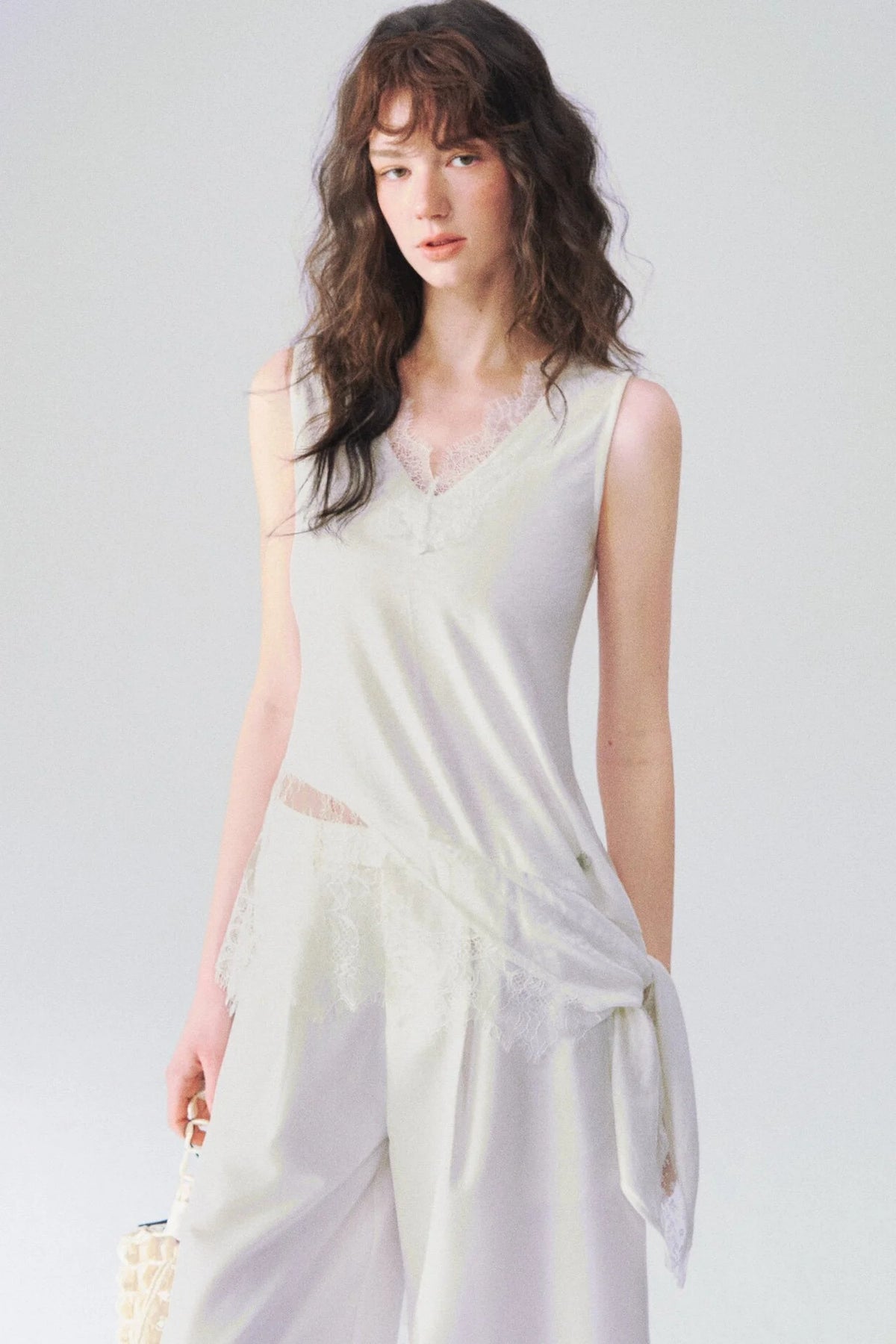 Irregular Hem Lace V-Neck Sleeveless Top