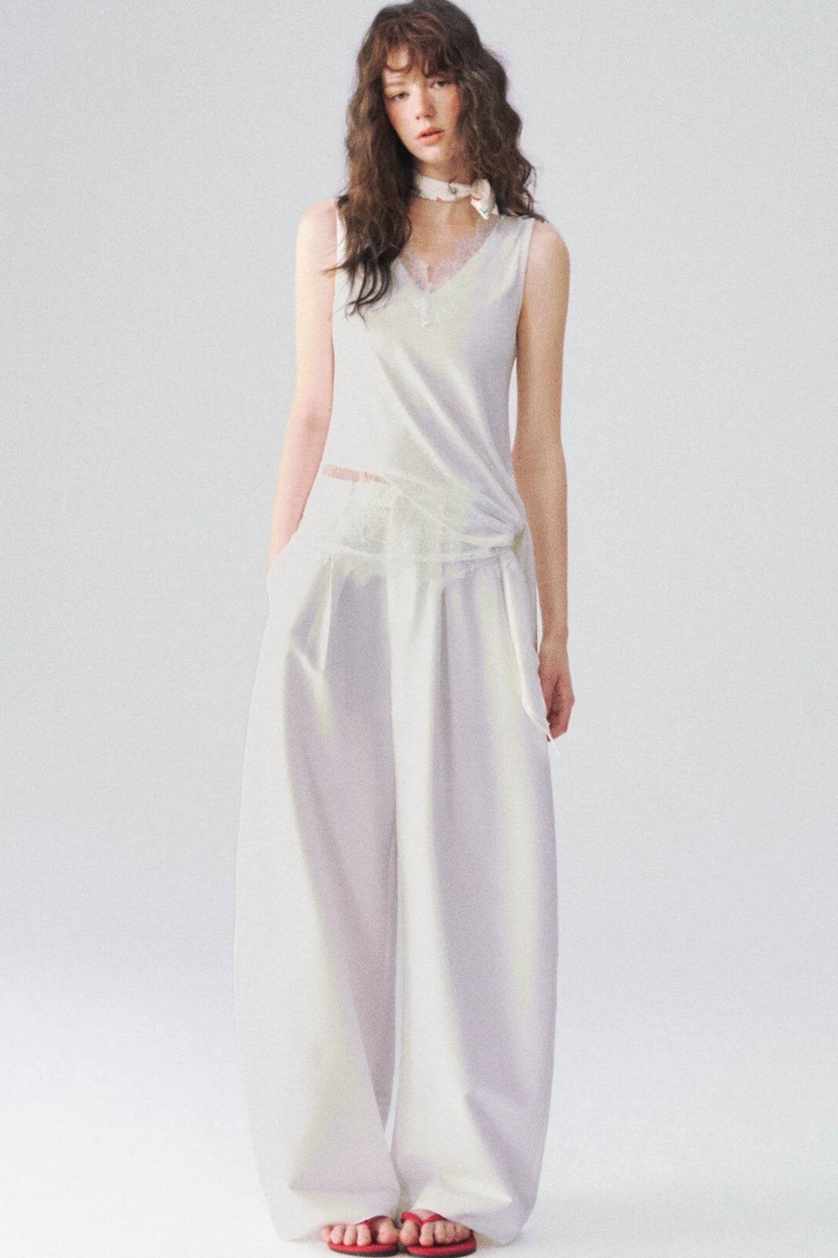 Irregular Hem Lace V-Neck Sleeveless Top
