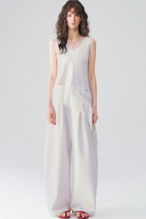 Irregular Hem Lace V-Neck Sleeveless Top