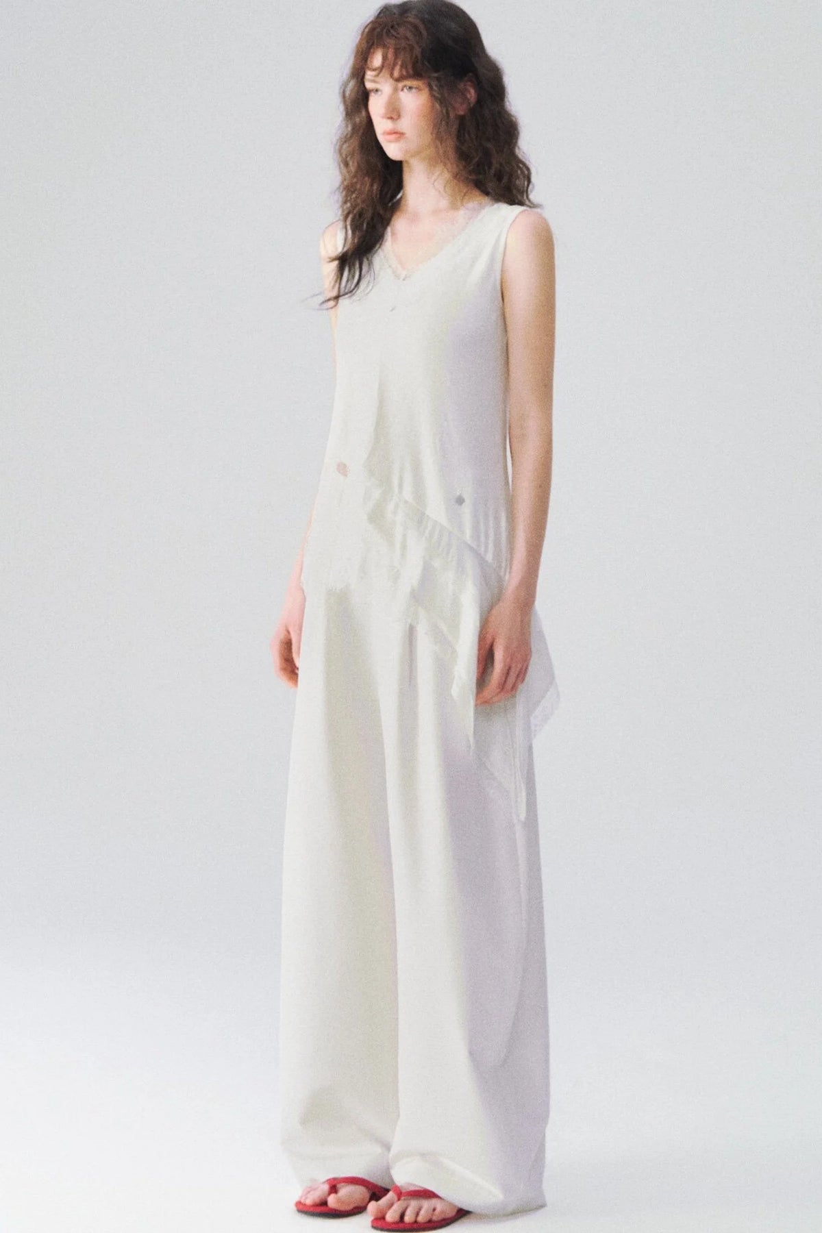 Irregular Hem Lace V-Neck Sleeveless Top