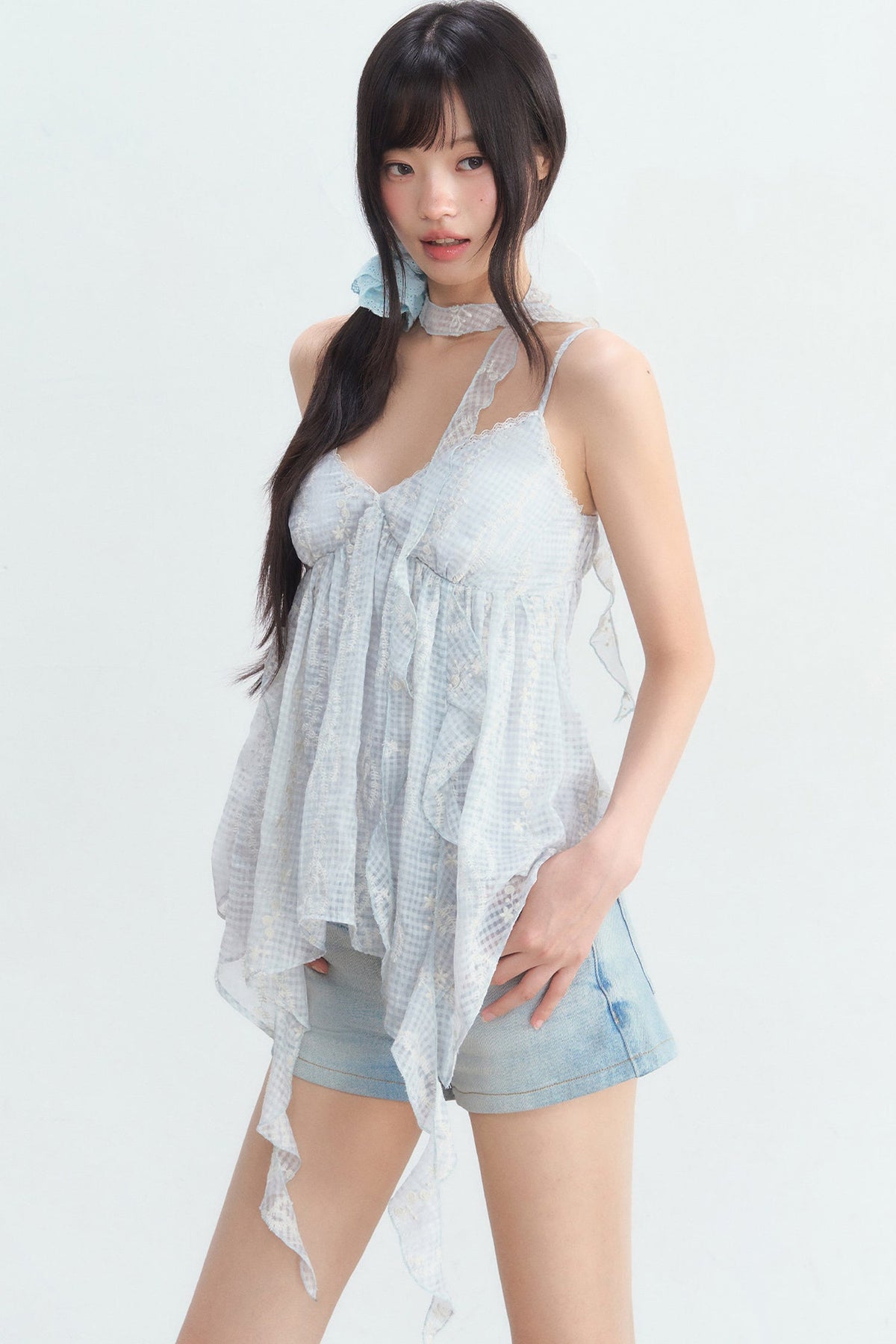 Irregular Hem Plaid Lace Camisole Top