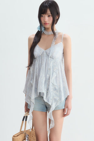 Irregular Hem Plaid Lace Camisole Top