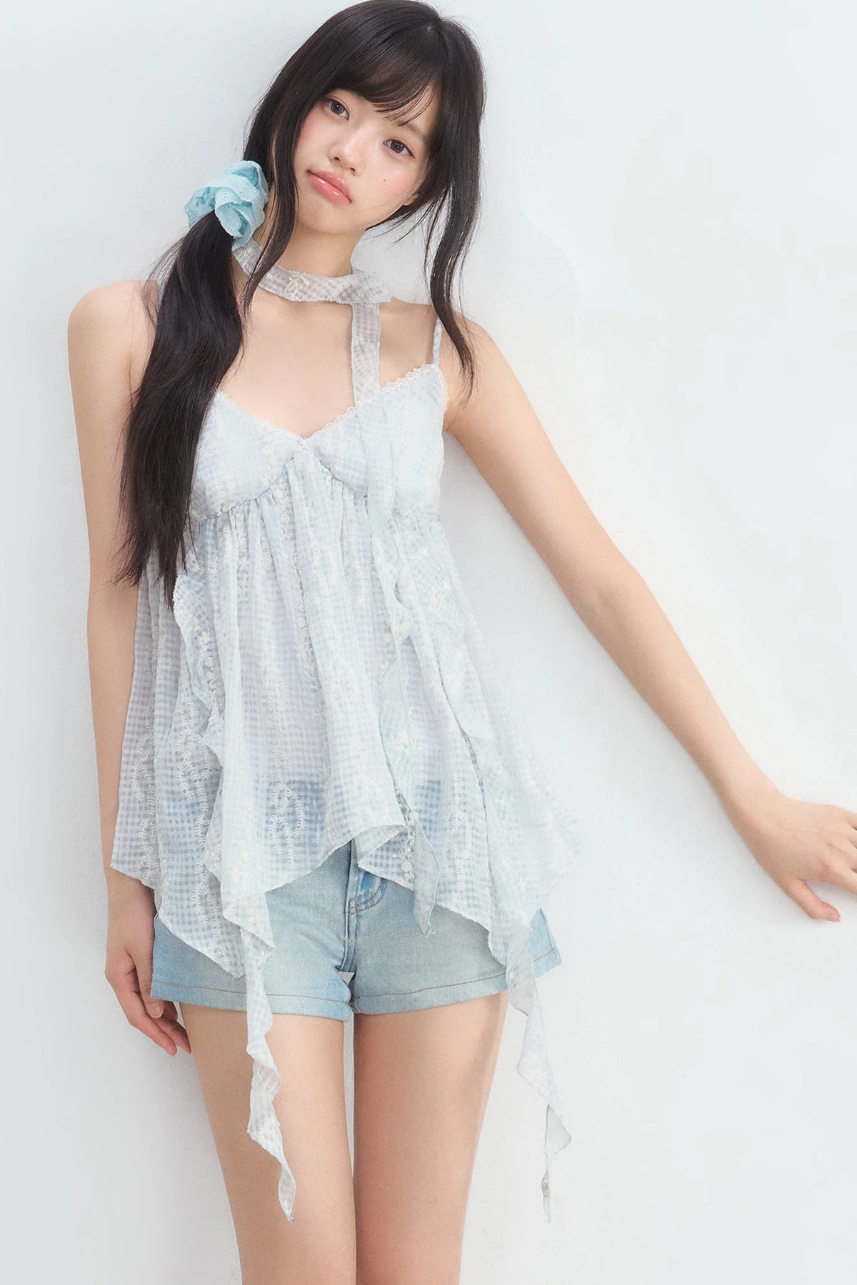 Irregular Hem Plaid Lace Camisole Top