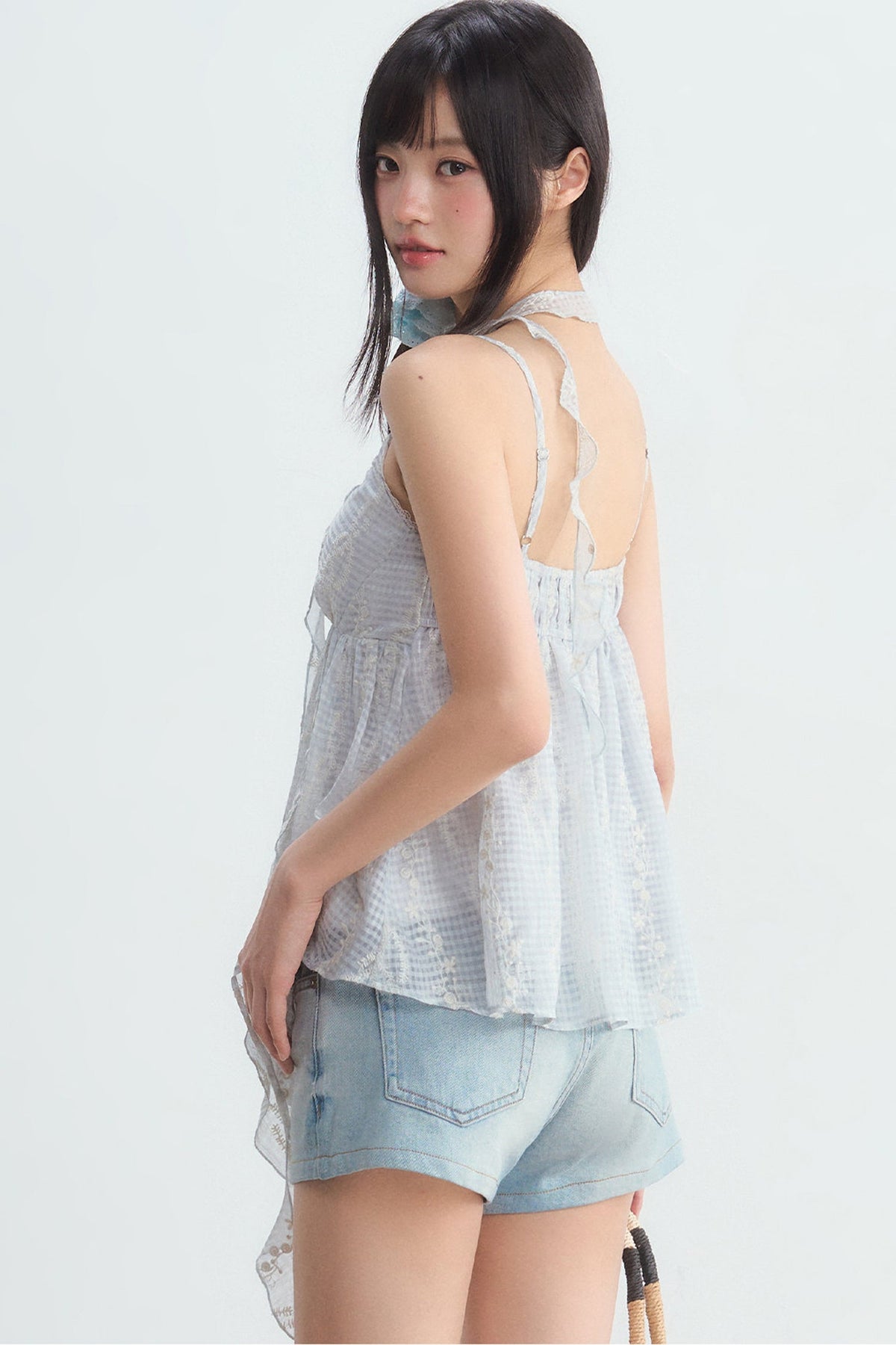 Irregular Hem Plaid Lace Camisole Top
