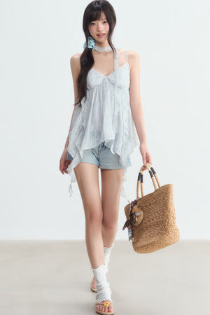 Irregular Hem Plaid Lace Camisole Top
