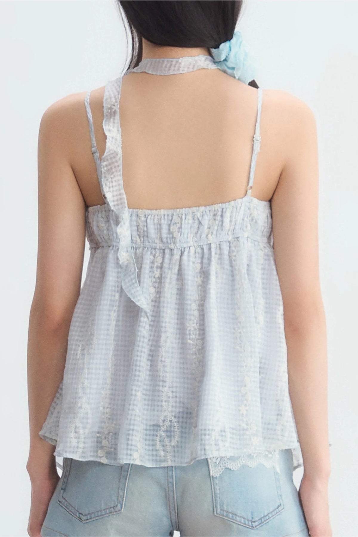 Irregular Hem Plaid Lace Camisole Top