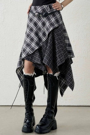 Irregular Hem Plaid Skirt Set