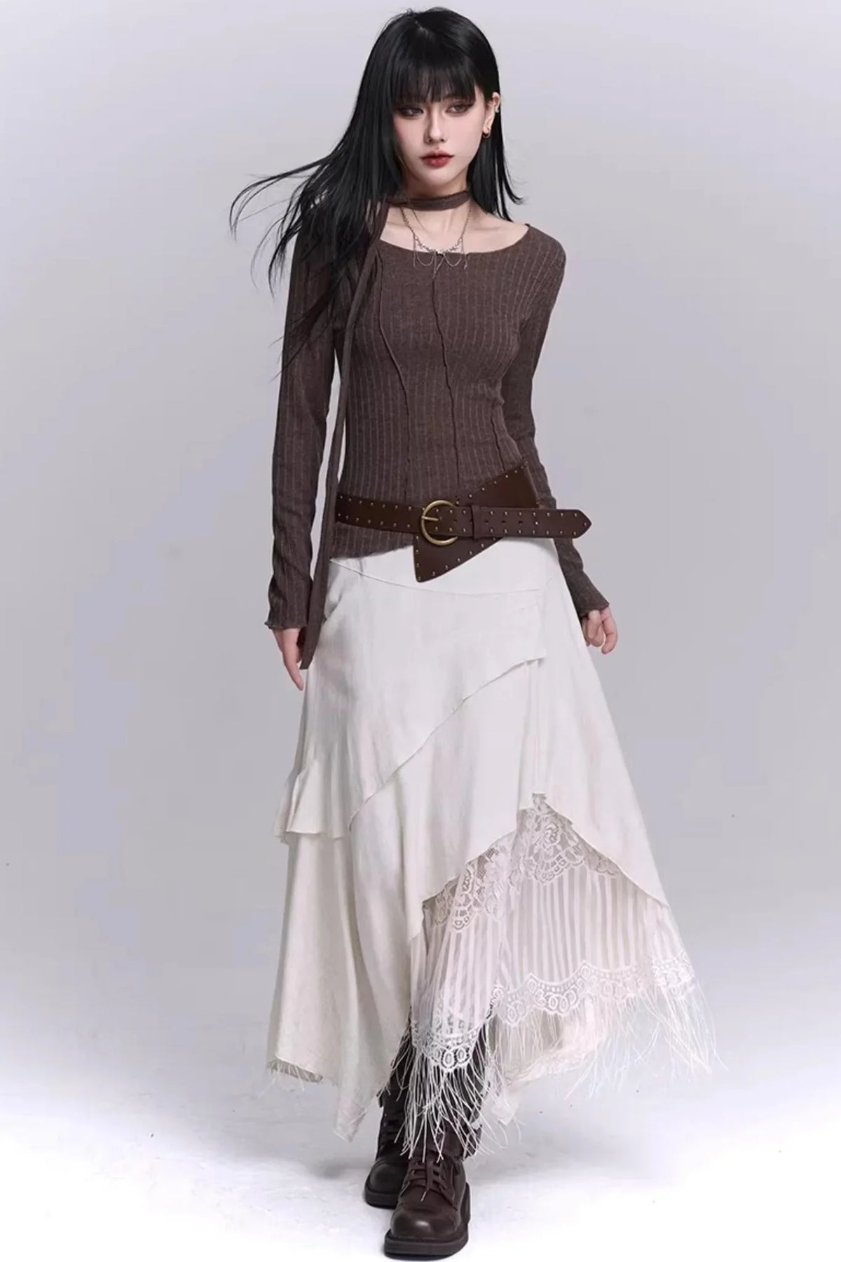 Irregular Hem Tassel Skirt
