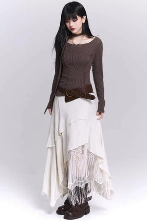 Irregular Hem Tassel Skirt