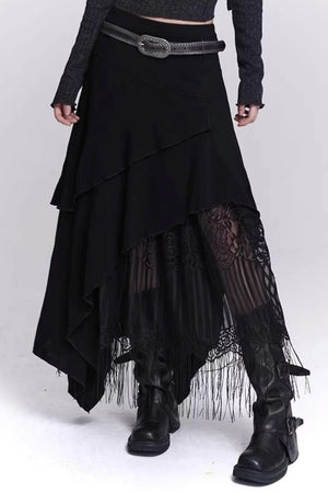 Irregular Hem Tassel Skirt