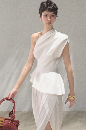 Irregular High-Waisted White Slit Skirt