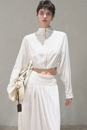 Irregular High-Waisted White Slit Skirt