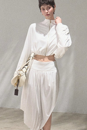 Irregular High-Waisted White Slit Skirt