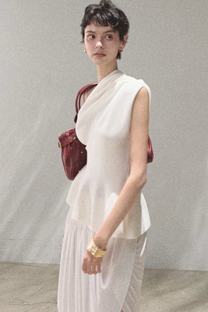 Irregular High-Waisted White Slit Skirt