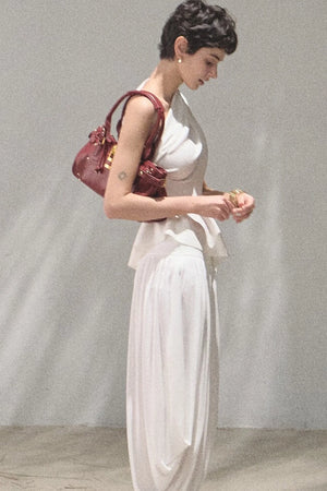 Irregular High-Waisted White Slit Skirt