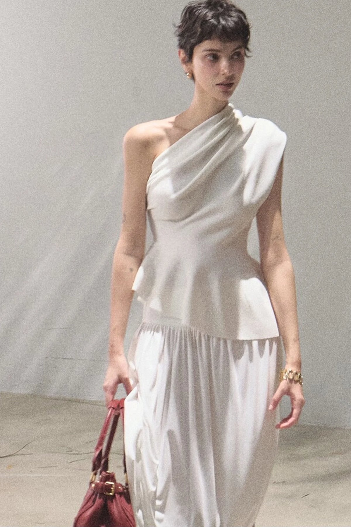 Irregular High-Waisted White Slit Skirt