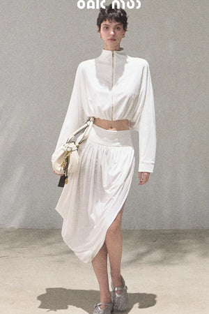 Irregular High-Waisted White Slit Skirt