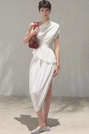 Irregular High-Waisted White Slit Skirt