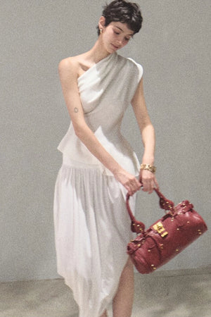 Irregular High-Waisted White Slit Skirt