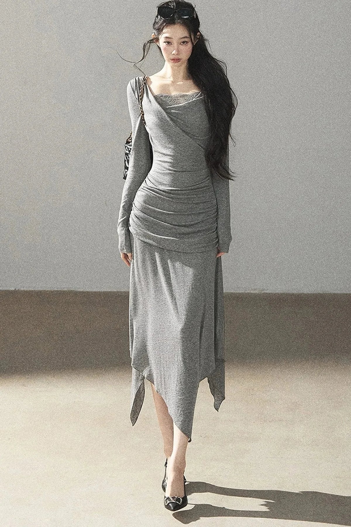 Irregular Knit Lace Dress