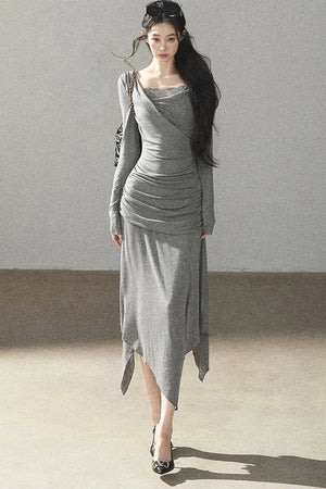 Irregular Knit Lace Dress