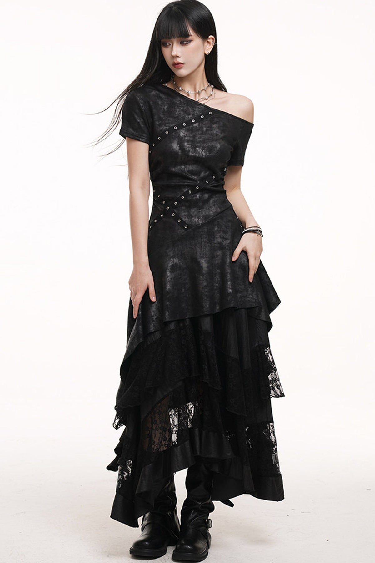 Irregular Off-Shoulder Black Dress