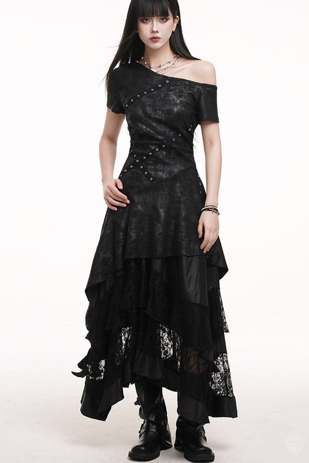 Irregular Off-Shoulder Black Dress
