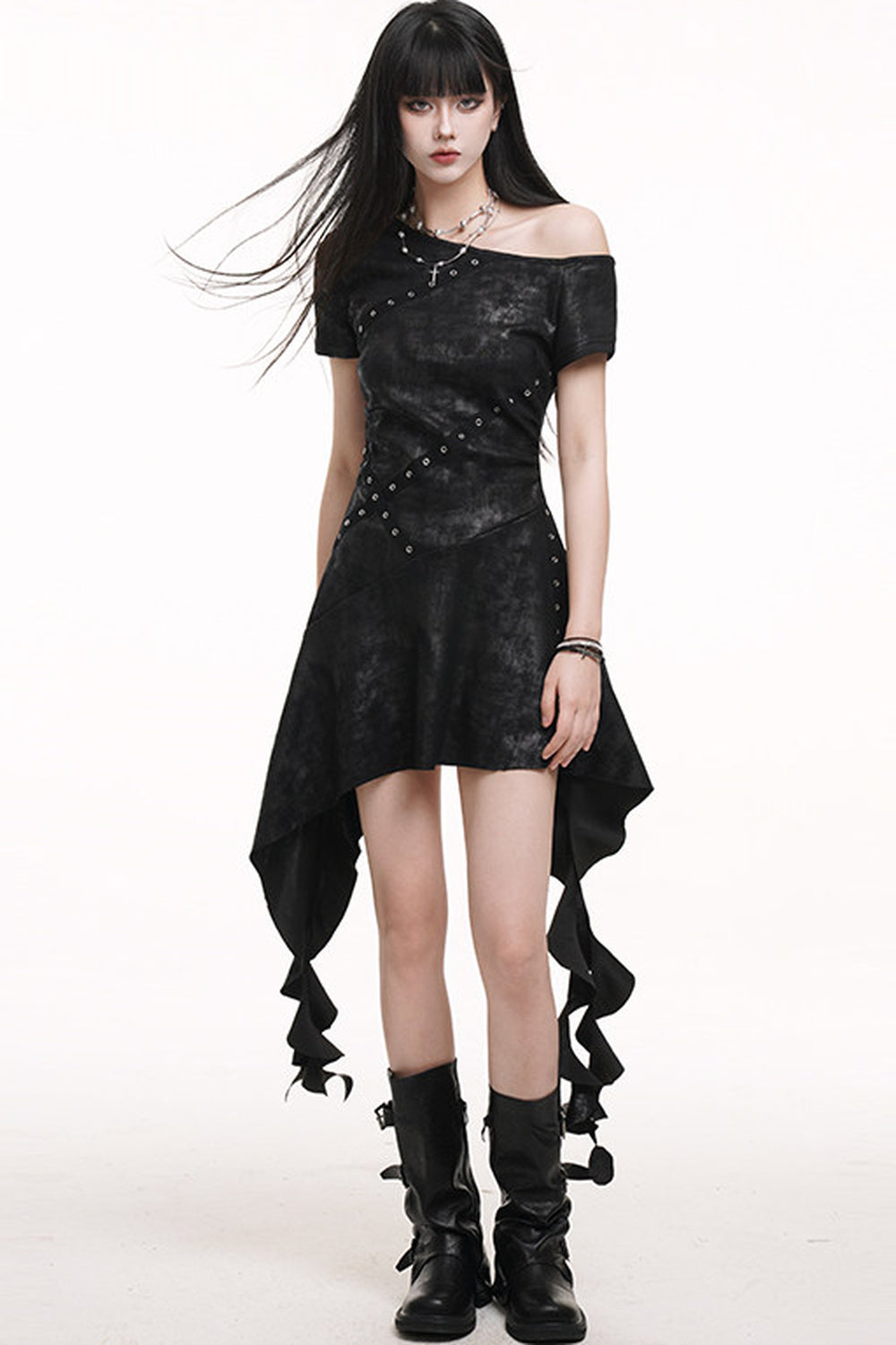 Irregular Off-Shoulder Black Dress