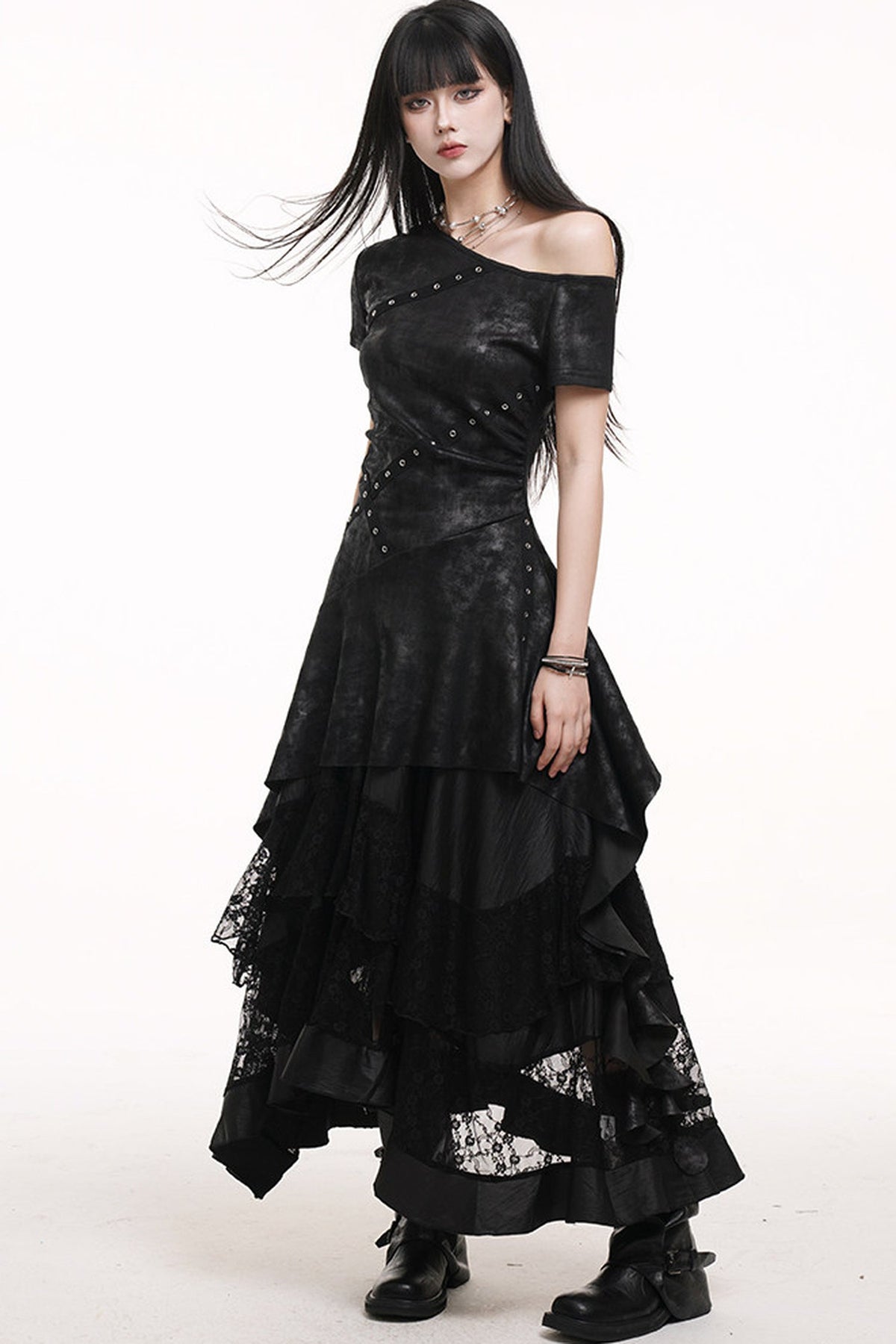 Irregular Off-Shoulder Black Dress