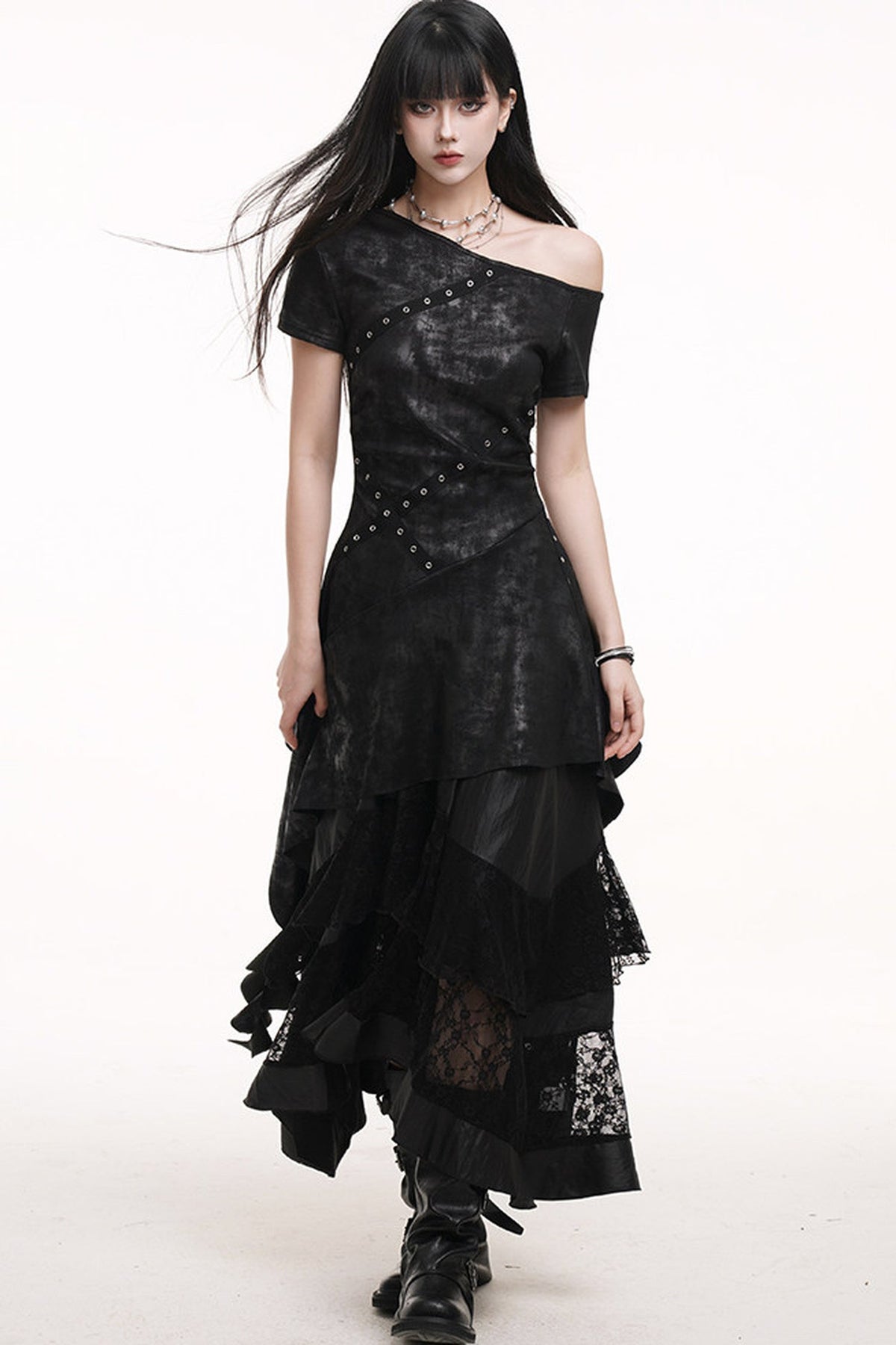 Irregular Off-Shoulder Black Dress