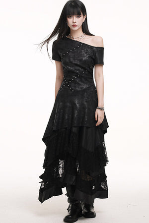 Irregular Off-Shoulder Black Dress