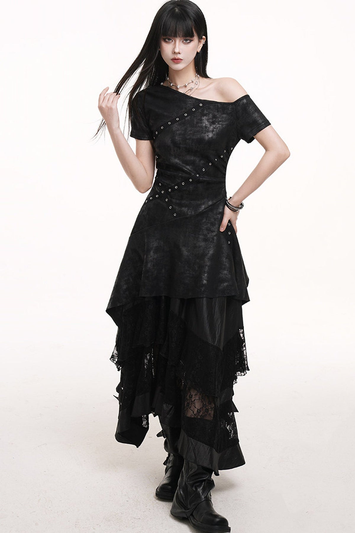 Irregular Off-Shoulder Black Dress