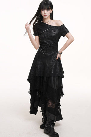 Irregular Off-Shoulder Black Dress
