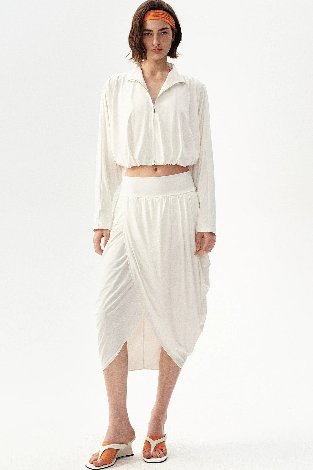 Irregular Pleated Draped Midi Skirt