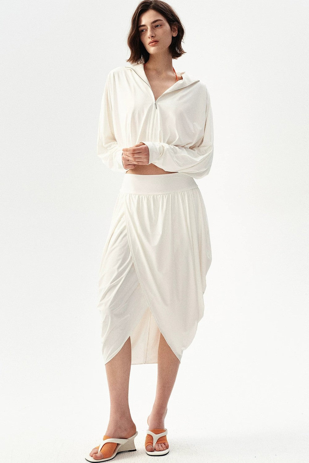 Irregular Pleated Draped Midi Skirt