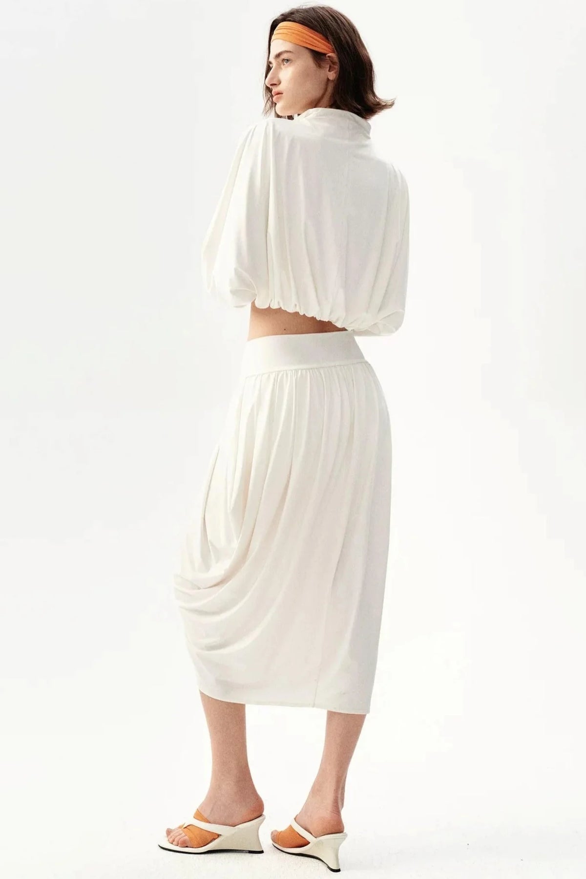 Irregular Pleated Draped Midi Skirt