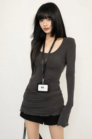 Irregular Pleated Long Sleeve Top