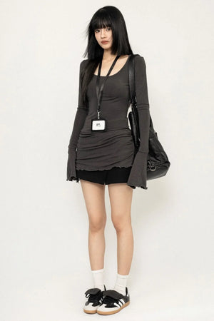 Irregular Pleated Long Sleeve Top