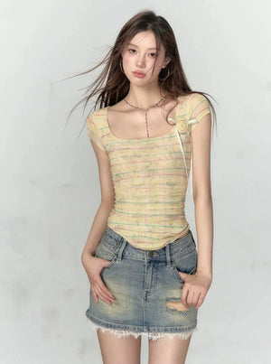Irregular Pleated Short Sleeve T-Shirt