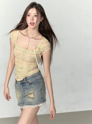 Irregular Pleated Short Sleeve T-Shirt