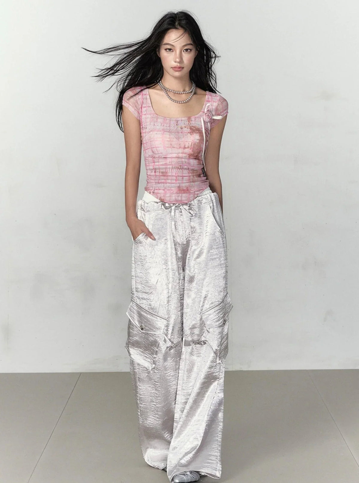 Irregular Pleated Short Sleeve T-Shirt