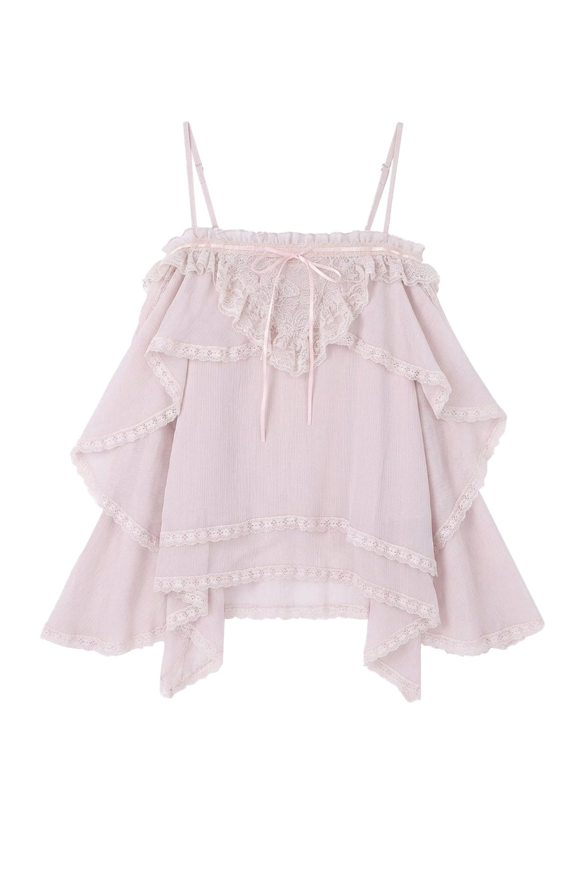 Irregular Ruffle Chiffon Camisole and Tulle Cake Skirt Set-Up