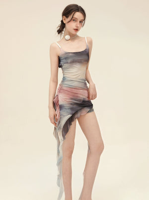 Irregular Ruffle Lace Design Dress