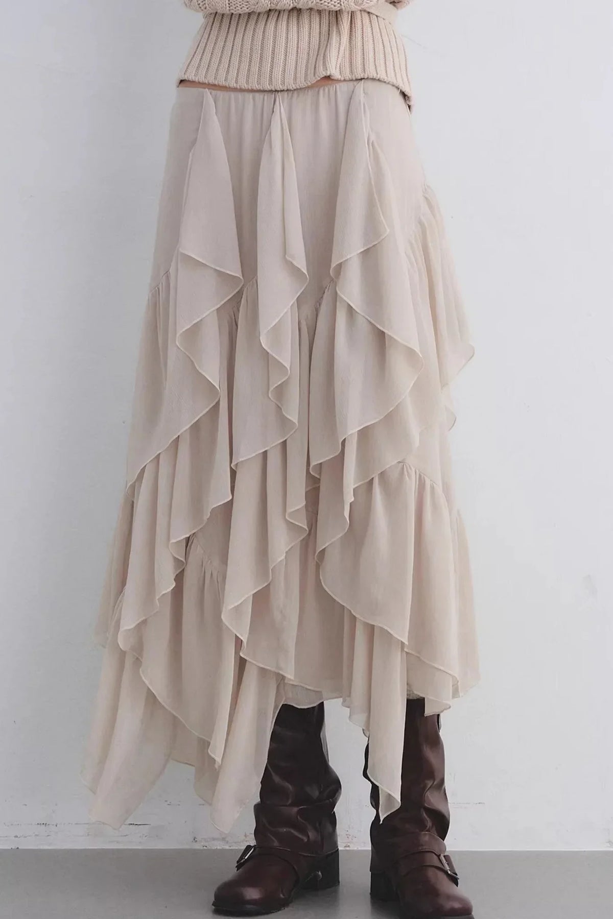 Irregular Ruffled Chiffon Skirt